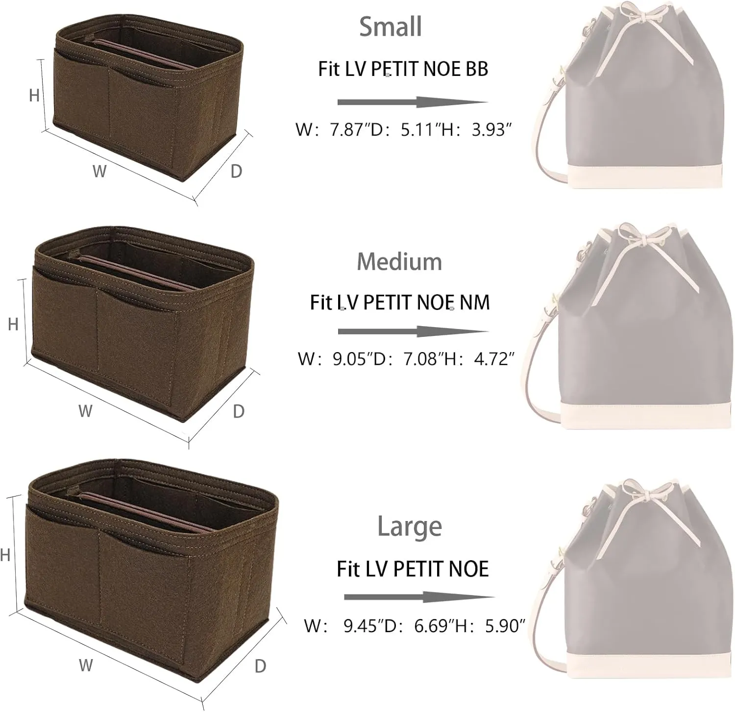 Purse Organizer Insert for LV Noe Bucket Bags,Tote Bag Organizer with zipper insert (Brown, Large)