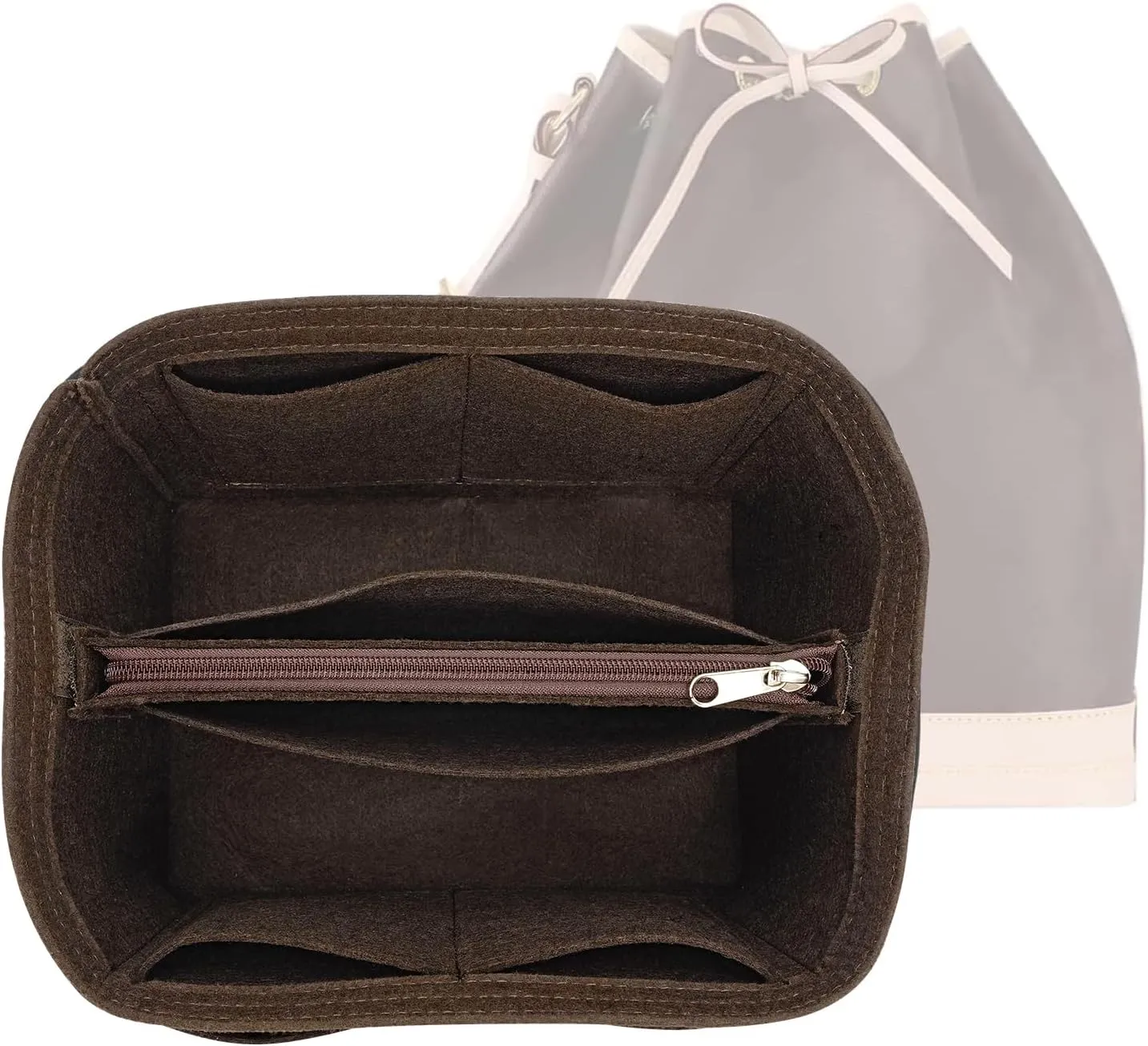 Purse Organizer Insert for LV Noe Bucket Bags,Tote Bag Organizer with zipper insert (Brown, Large)