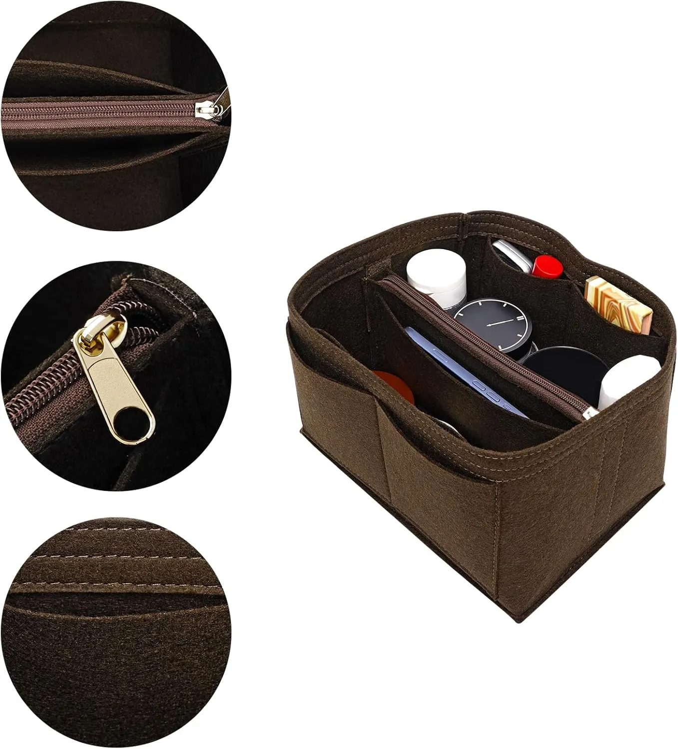 Purse Organizer Insert for LV Noe Bucket Bags,Tote Bag Organizer with zipper insert (Brown, Large)