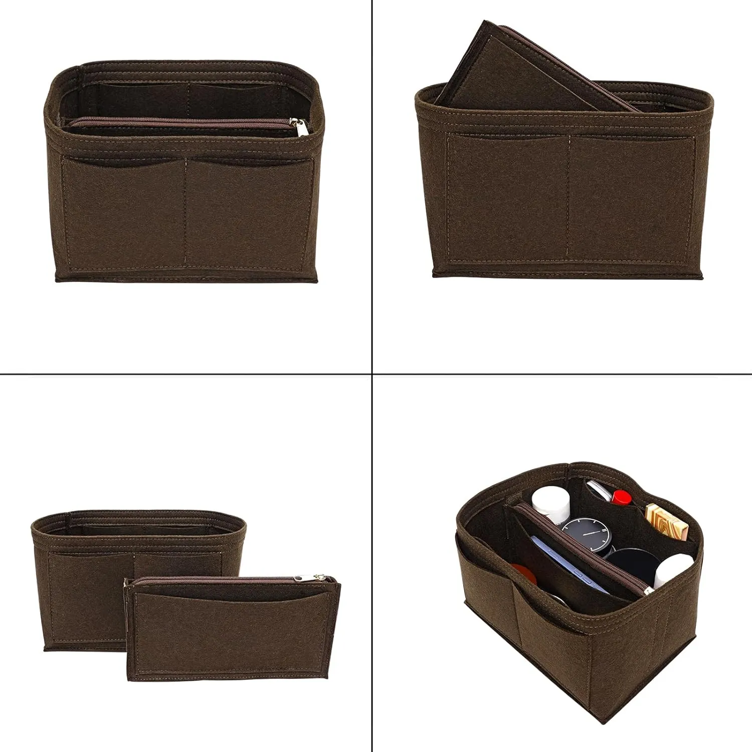 Purse Organizer Insert for LV Noe Bucket Bags,Tote Bag Organizer with zipper insert (Brown, Large)