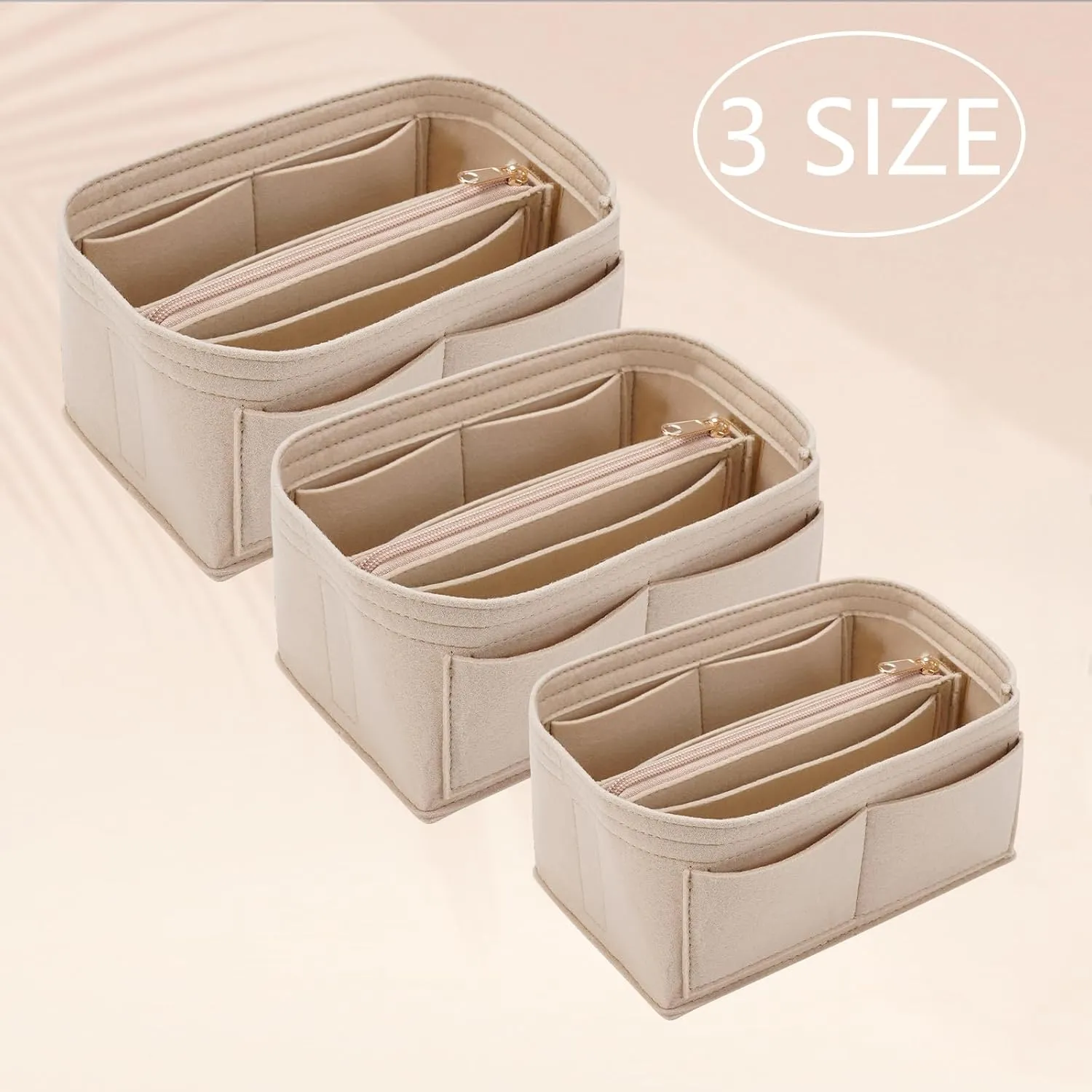 Purse Organizer Insert for LV Noe Bucket Bags,Tote Bag Organizer with zipper insert (Large, Beige)
