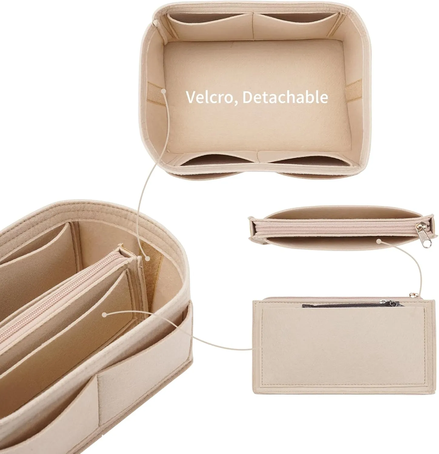 Purse Organizer Insert for LV Noe Bucket Bags,Tote Bag Organizer with zipper insert (Large, Beige)