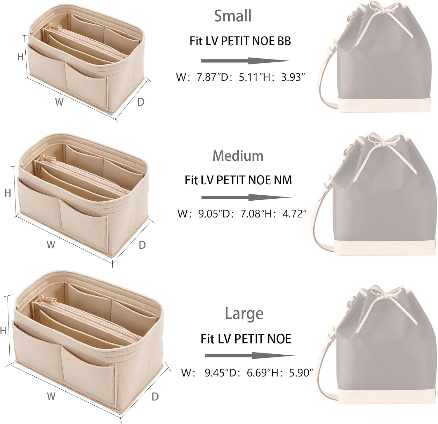 Purse Organizer Insert for LV Noe Bucket Bags,Tote Bag Organizer with zipper insert (Large, Beige)