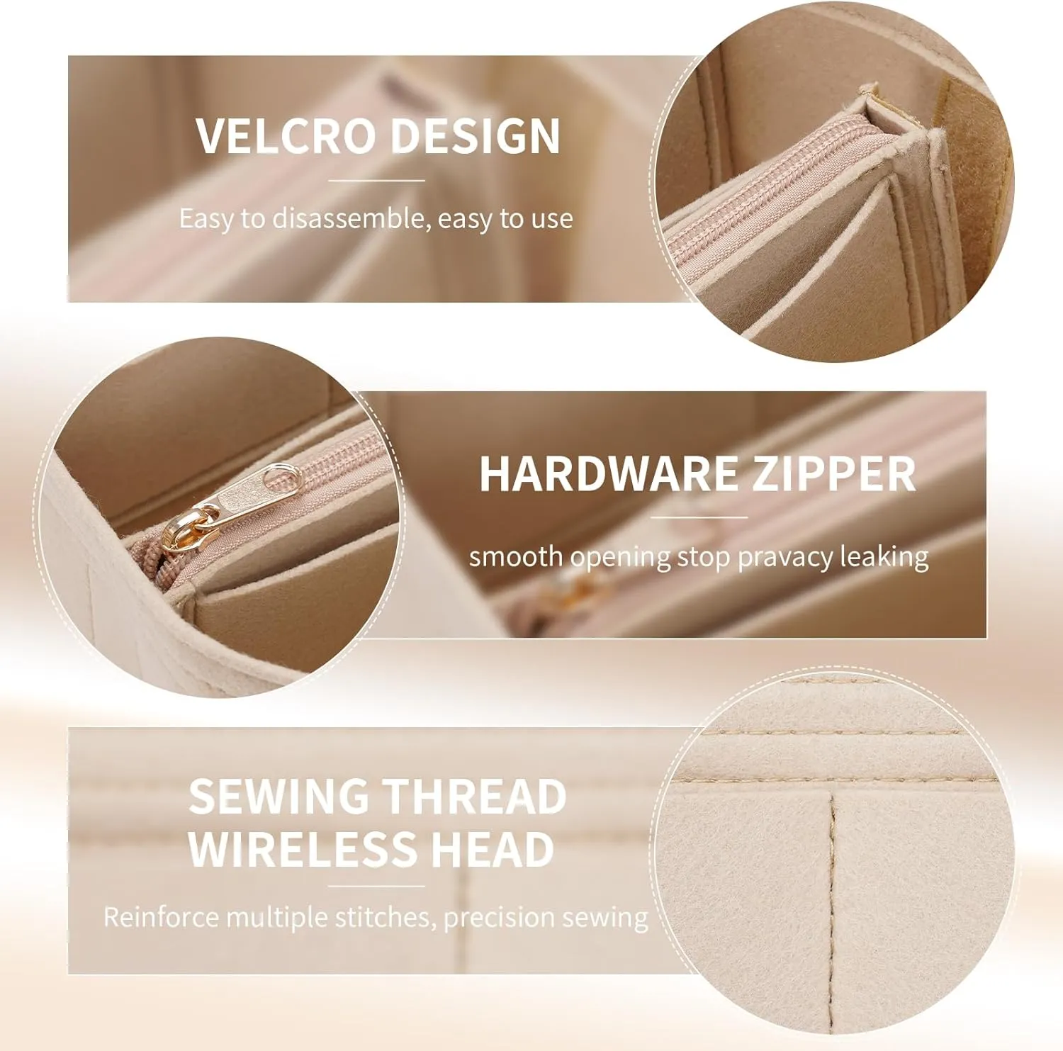 Purse Organizer Insert for LV Noe Bucket Bags,Tote Bag Organizer with zipper insert (Large, Beige)
