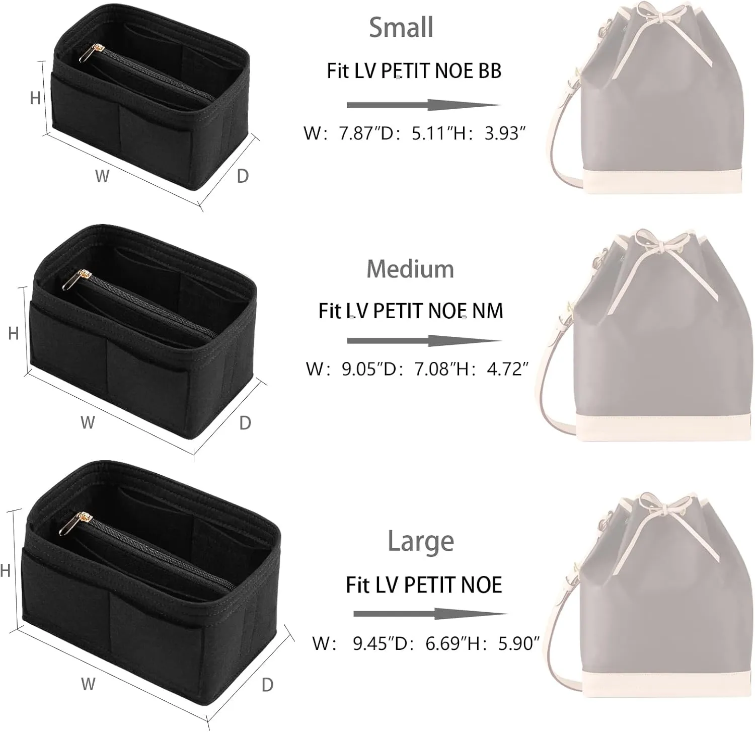 Purse Organizer Insert for LV Noe Bucket Bags,Tote Bag Organizer with zipper insert (Large, Beige)