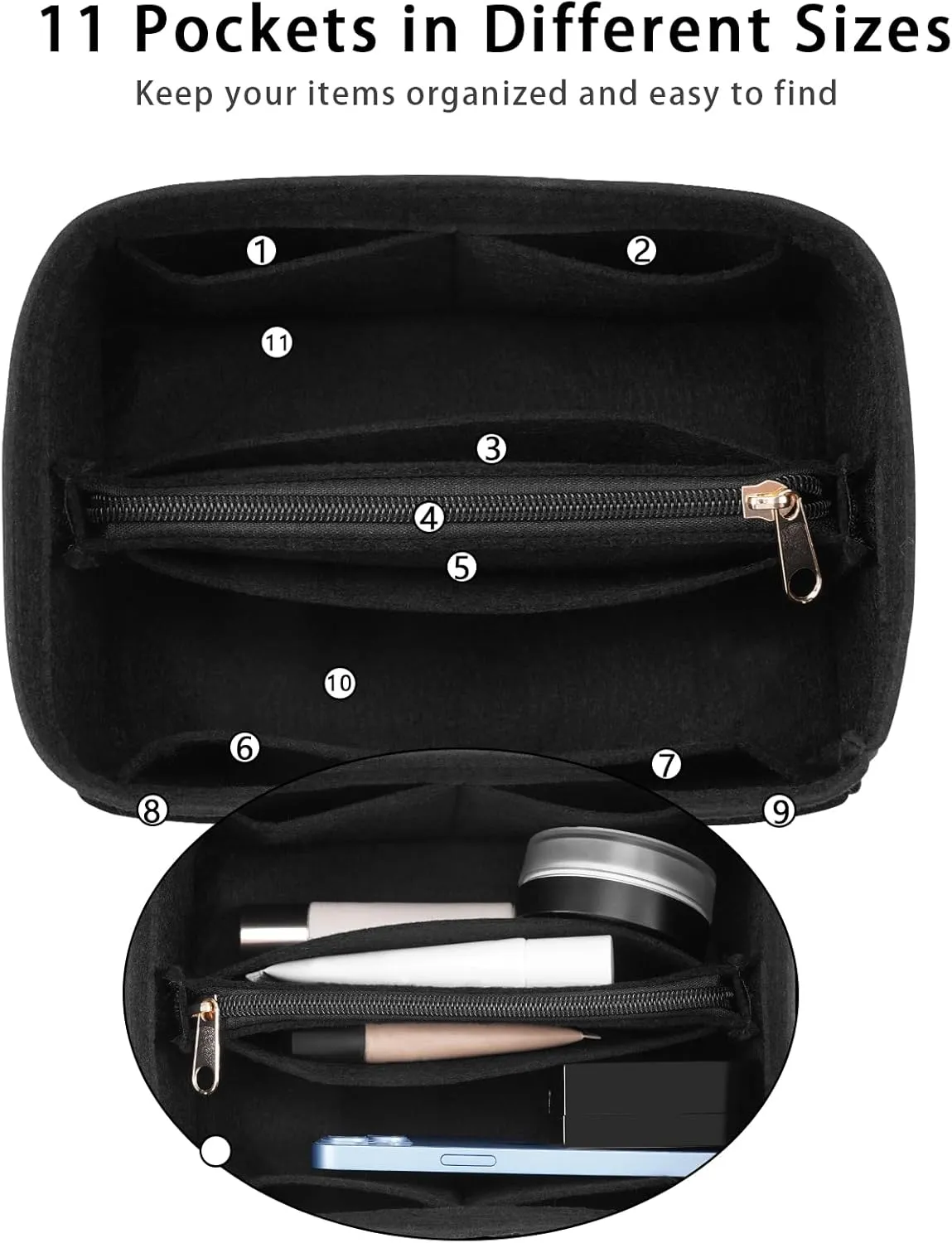 Purse Organizer Insert for LV Noe Bucket Bags,Tote Bag Organizer with zipper insert (Large, Beige)