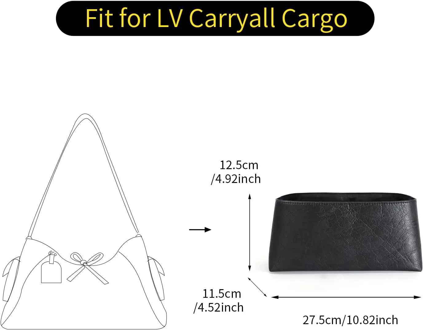 Purse Organizer Insert Suit for LV Carryall Cargo Bag, Black Tote Bag Insert Organizer, Upgraded Dupontpaper Bag Organizer Insert