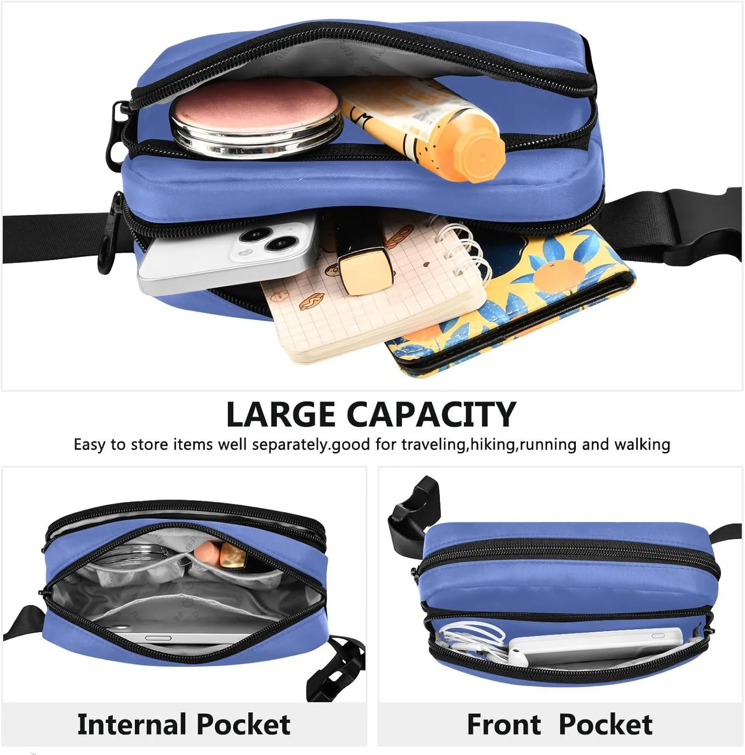Royal Fanny Packs for Women Belt Bag Cross Body Waterproof Fanny Pack Fashion Waist Packs with Adjustable Strap Crossbody Bag for Running Hiking Men Sports Traveling