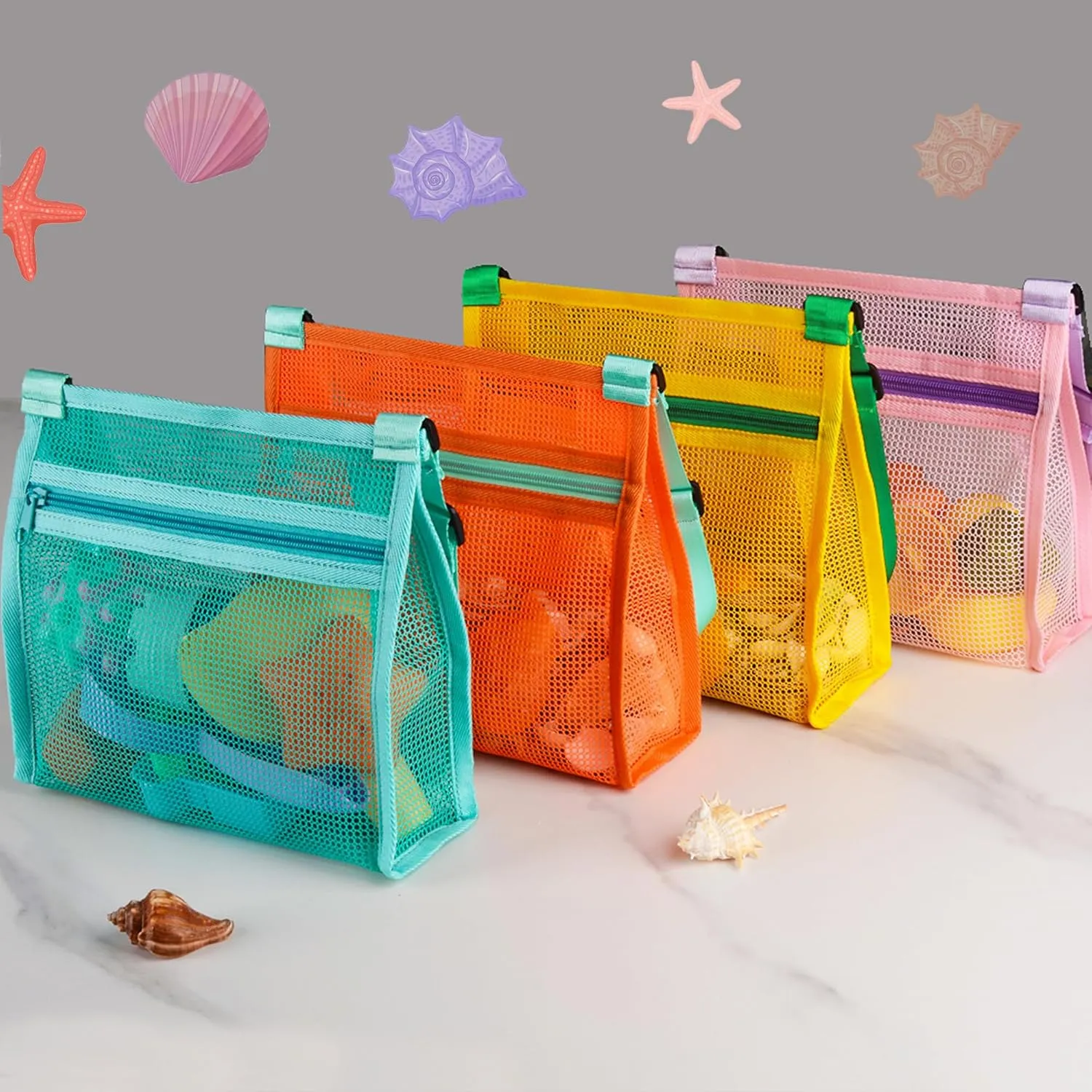 Shell Bags for Beach - Mesh Shell Collecting Bags for Kids, Picking Up Shells