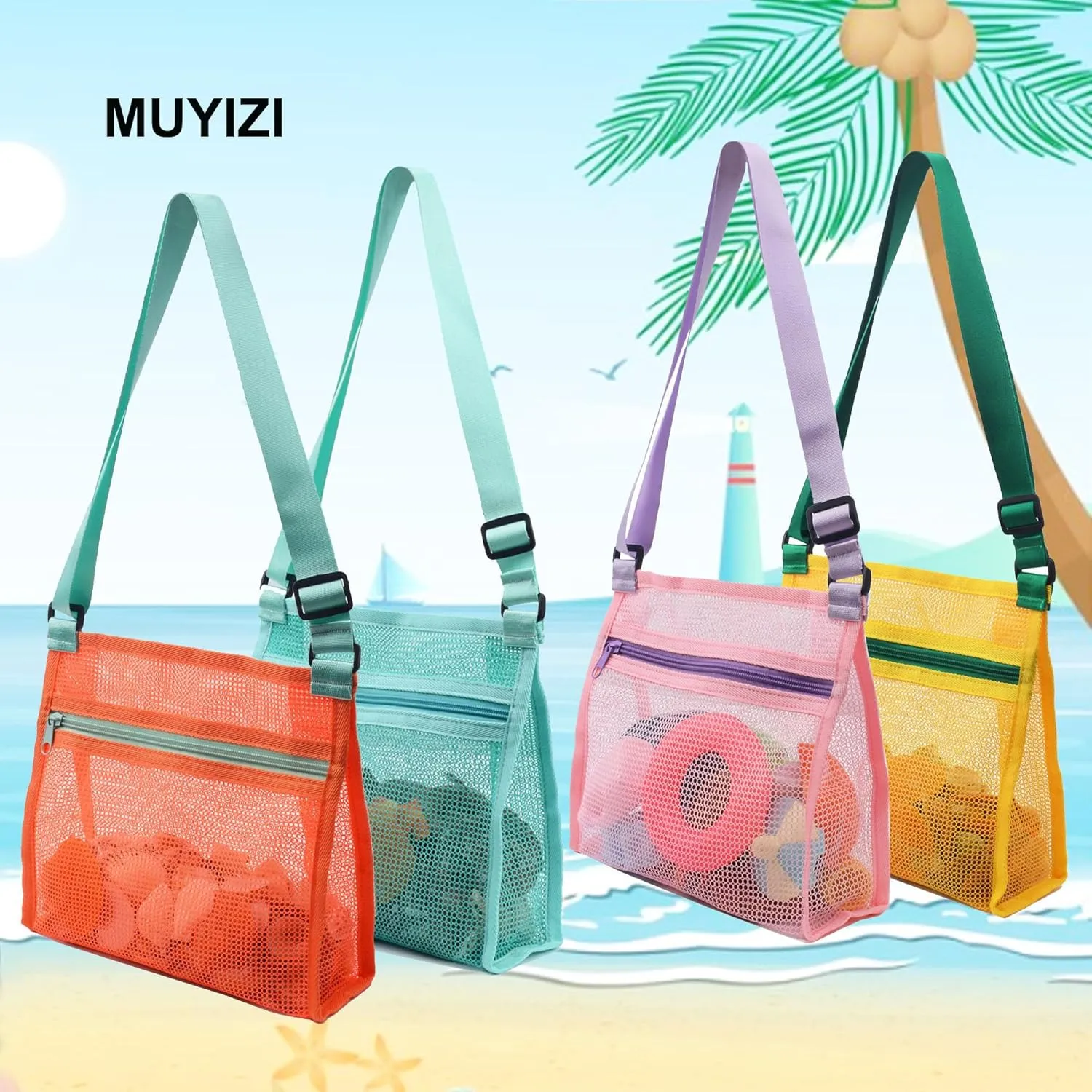 Shell Bags for Beach - Mesh Shell Collecting Bags for Kids, Picking Up Shells