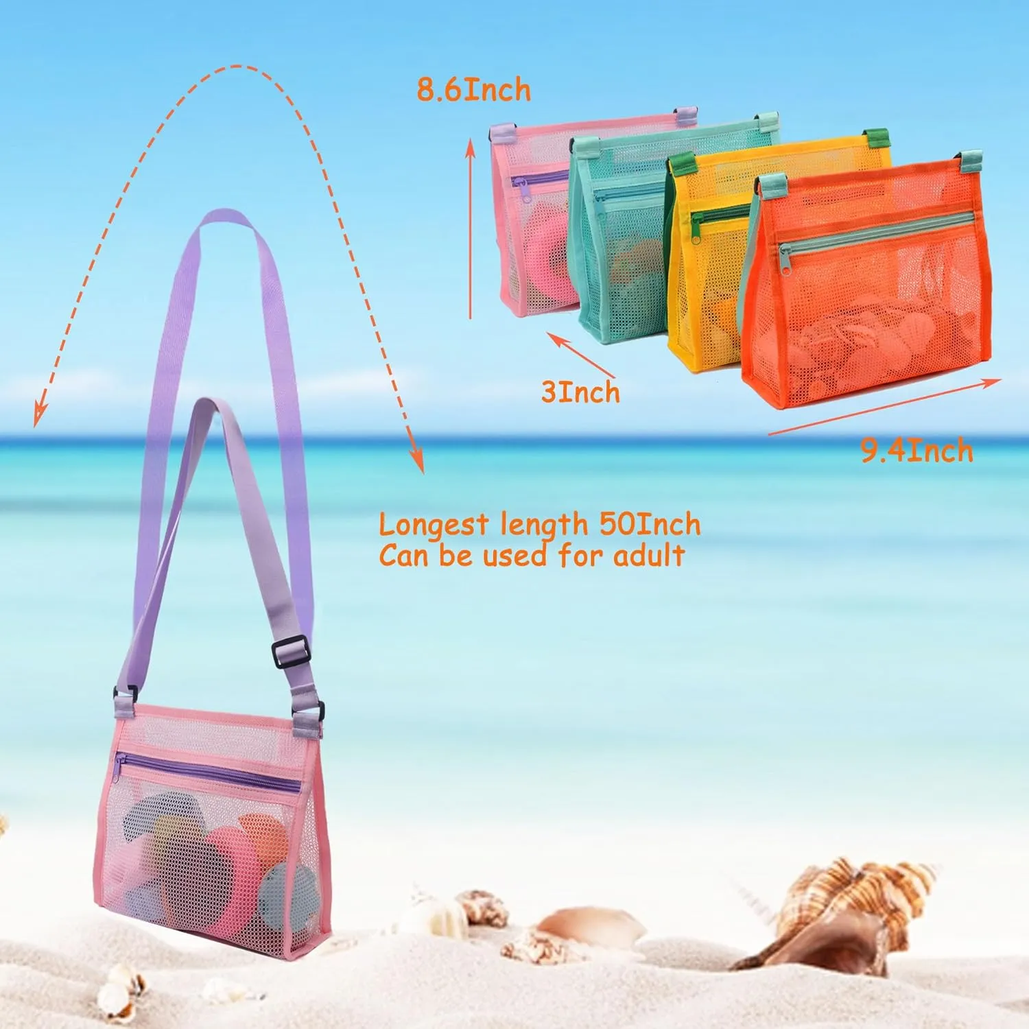 Shell Bags for Beach - Mesh Shell Collecting Bags for Kids, Picking Up Shells
