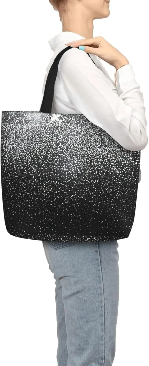 Shiny Silver Glitter Tote Bag For Women, Large Shoulder Bag Top Handle Handbag For Travel, Work