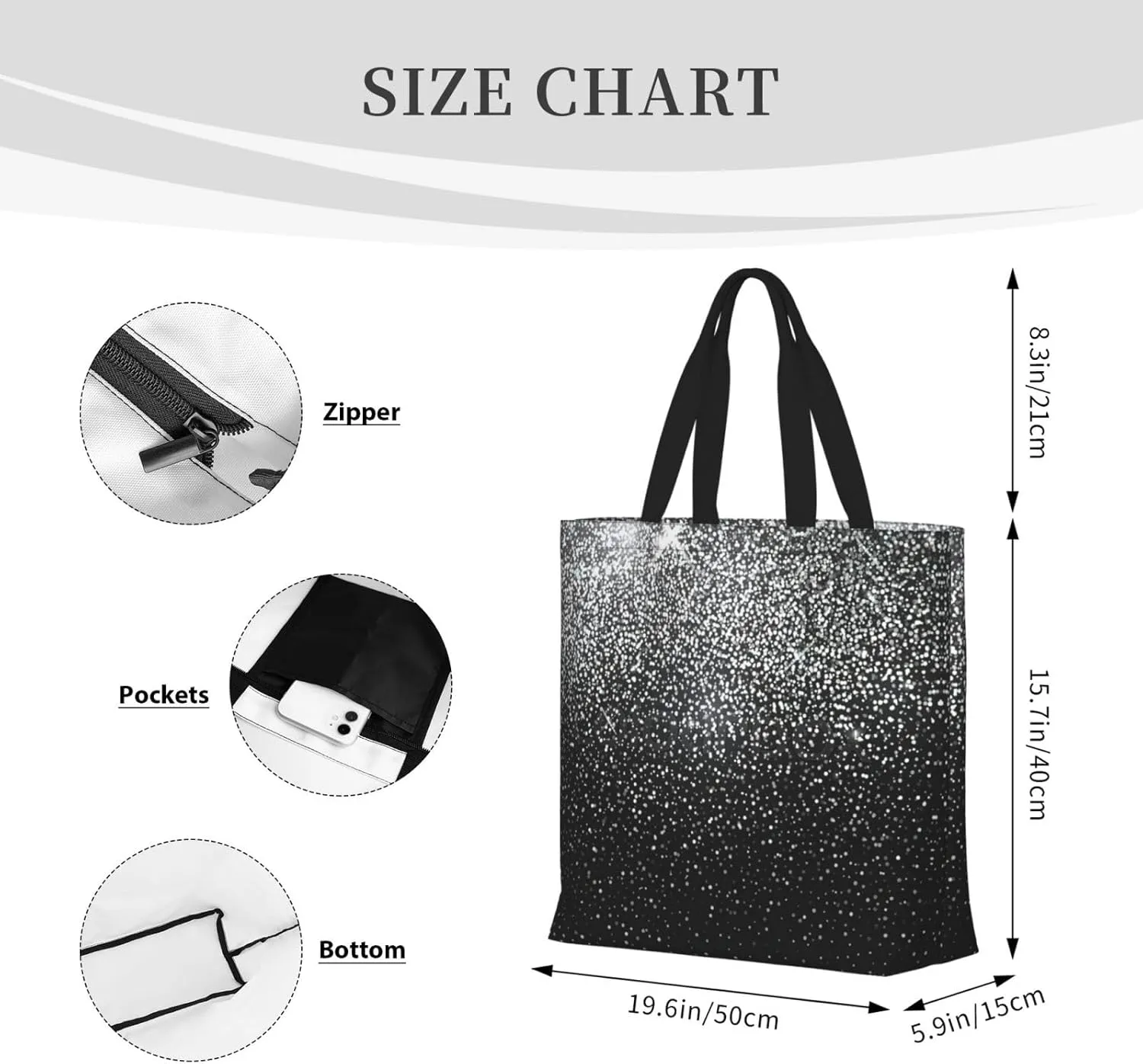Shiny Silver Glitter Tote Bag For Women, Large Shoulder Bag Top Handle Handbag For Travel, Work