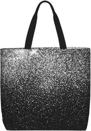 Shiny Silver Glitter Tote Bag For Women, Large Shoulder Bag Top Handle Handbag For Travel, Work