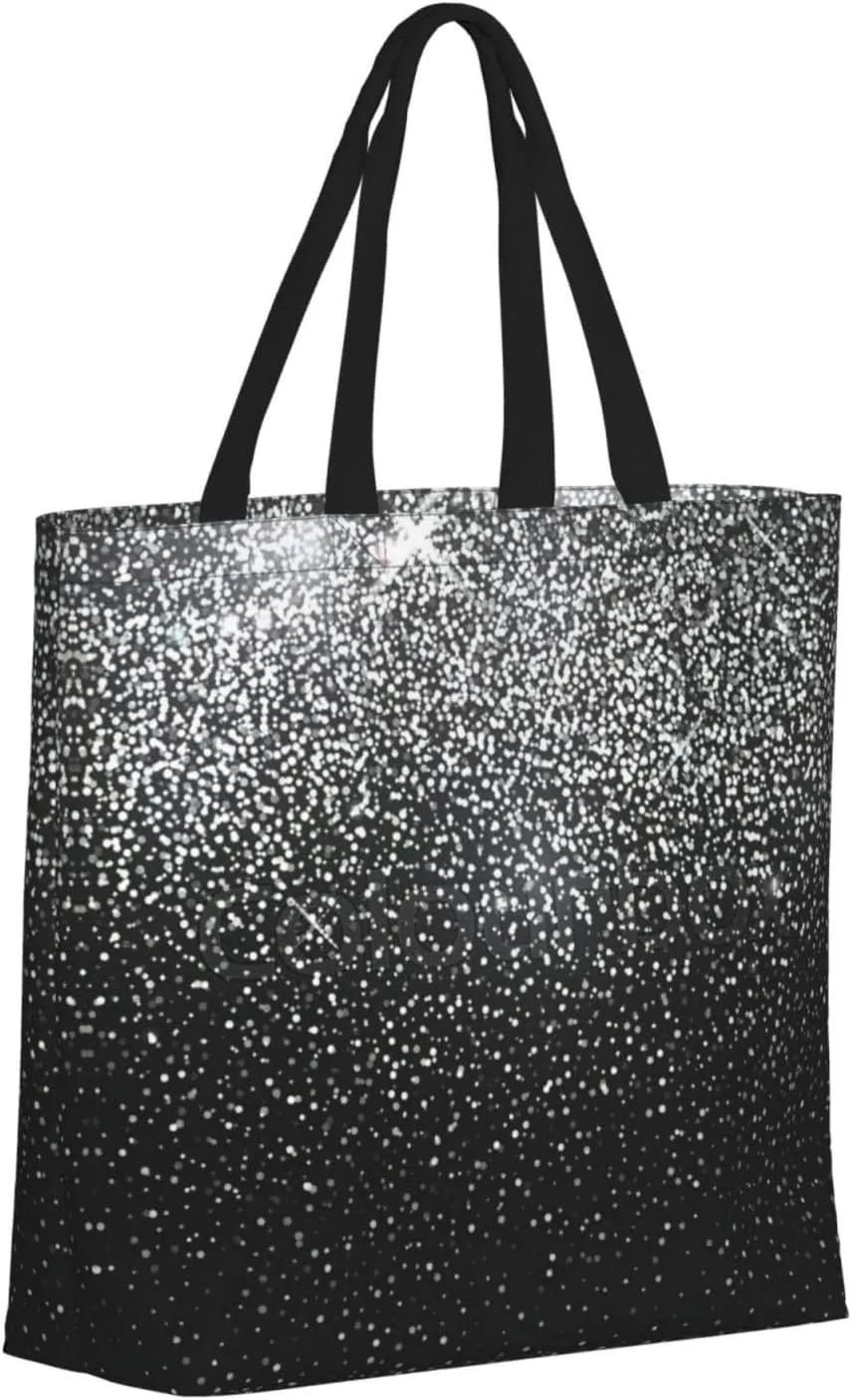 Shiny Silver Glitter Tote Bag For Women, Large Shoulder Bag Top Handle Handbag For Travel, Work