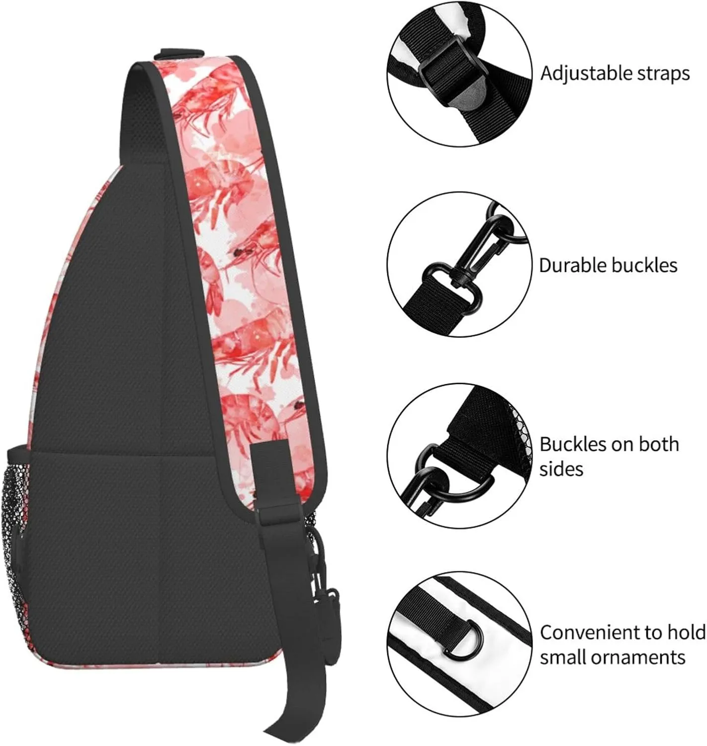 Shrimp-Painting Sling Backpack Hiking Backpack Crossbody Bag Sports Lightweight And waterproof Chest Bag Shoulder Bag For Women Men