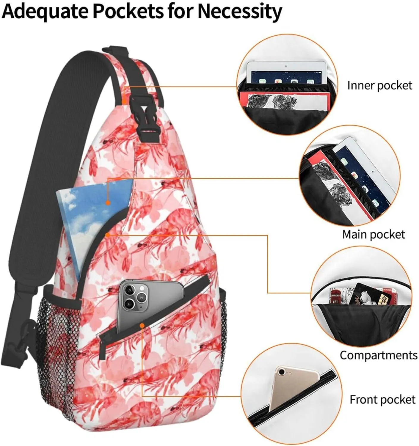 Shrimp-Painting Sling Backpack Hiking Backpack Crossbody Bag Sports Lightweight And waterproof Chest Bag Shoulder Bag For Women Men