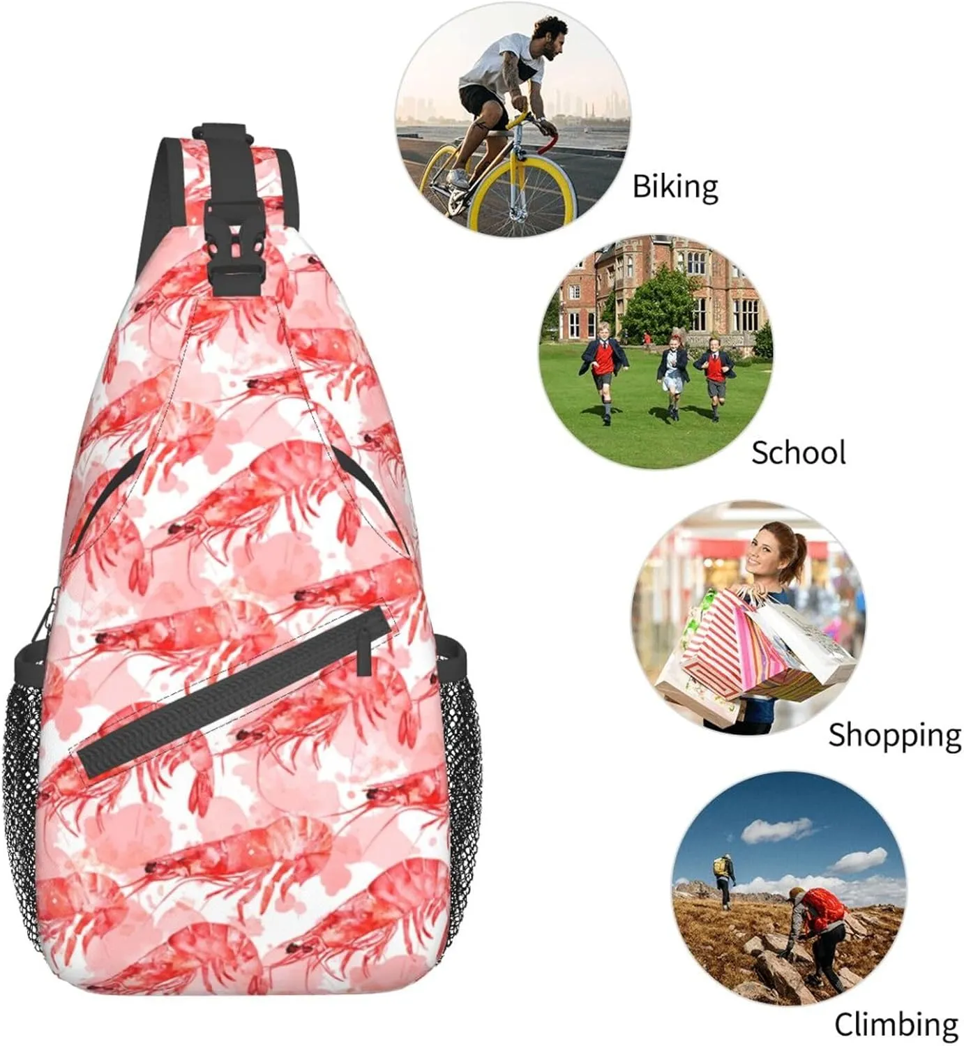 Shrimp-Painting Sling Backpack Hiking Backpack Crossbody Bag Sports Lightweight And waterproof Chest Bag Shoulder Bag For Women Men