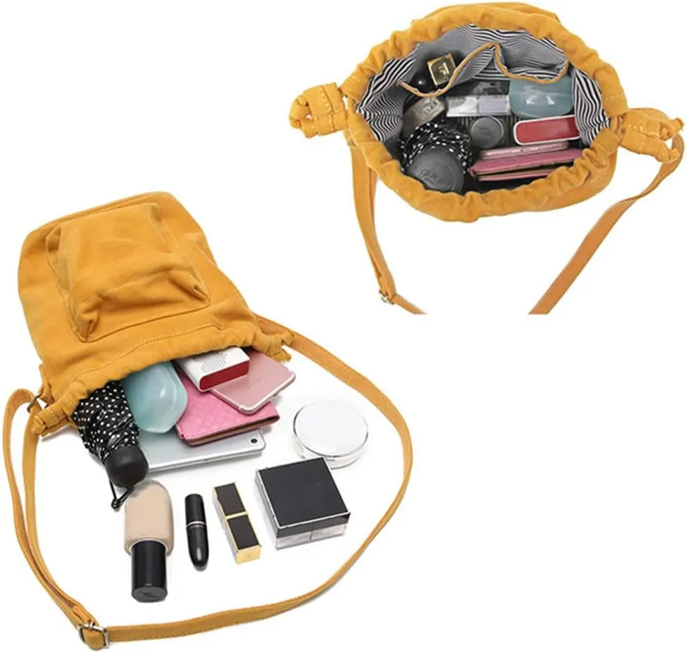 Small Crossbody Bag for Women Shoulder Bag Mini Drawstring Bucket Bag Canvas Tote Handbag Cellphone Bag Purse (Green)