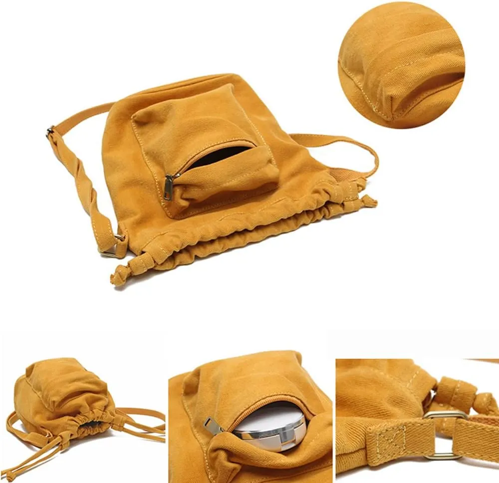 Small Crossbody Bag for Women Shoulder Bag Mini Drawstring Bucket Bag Canvas Tote Handbag Cellphone Bag Purse (Green)