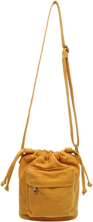 Small Crossbody Bag for Women Shoulder Bag Mini Drawstring Bucket Bag Canvas Tote Handbag Cellphone Bag Purse (Green)