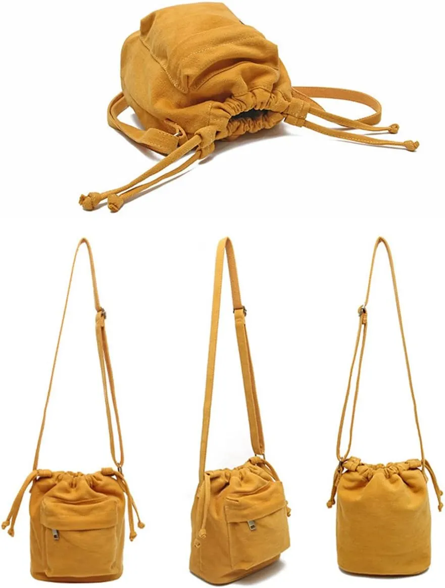 Small Crossbody Bag for Women Shoulder Bag Mini Drawstring Bucket Bag Canvas Tote Handbag Cellphone Bag Purse (Green)