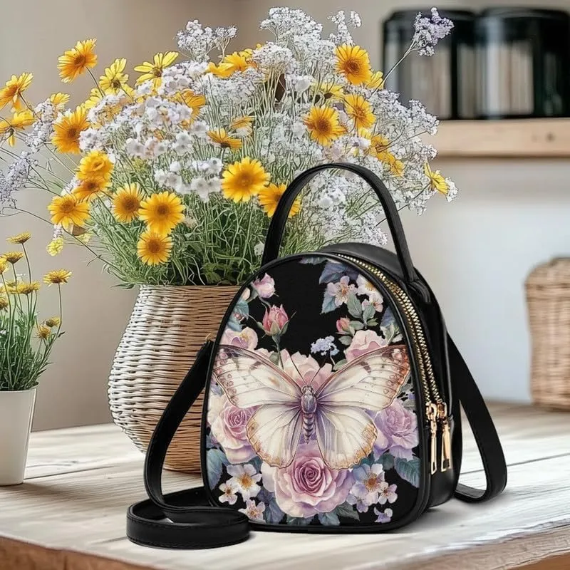 Small Crossbody Bags for Women Stained Glass Art Zip Cell Phone Purse, Vegan PU Leather Top Handle Handbags