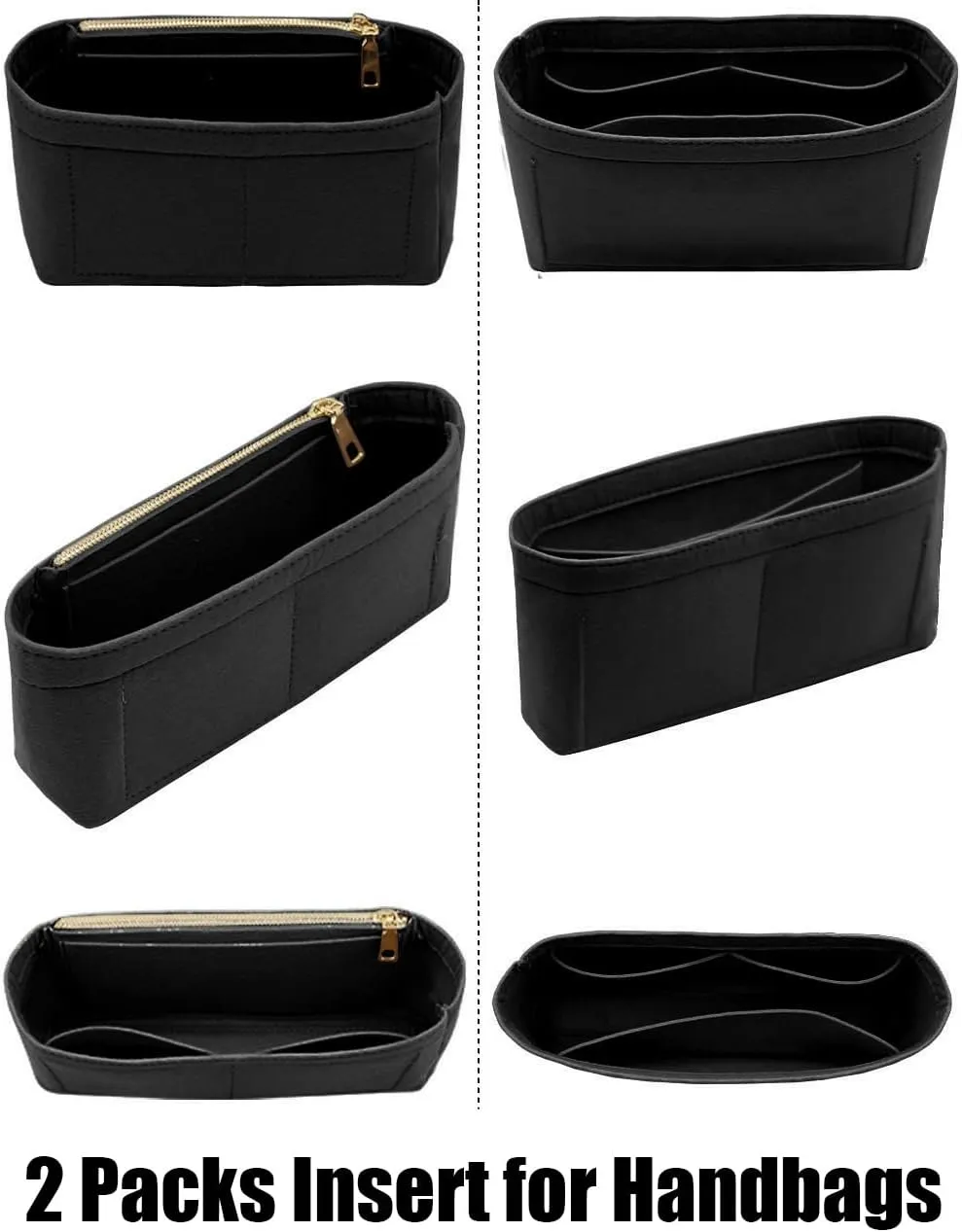 Small Handbag Shaper Insert for GG Marmont Matelasse Shoulder Bag(Pack of 2)Felt Insert Purse Organizer with Zipper- Buy 1 Get 1 Bag Free Small 8030 Black