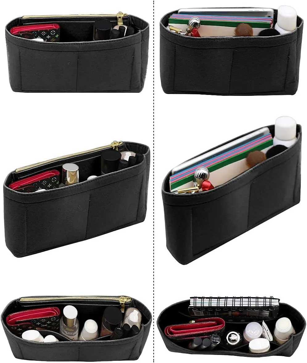Small Handbag Shaper Insert for GG Marmont Matelasse Shoulder Bag(Pack of 2)Felt Insert Purse Organizer with Zipper- Buy 1 Get 1 Bag Free Small 8030 Black