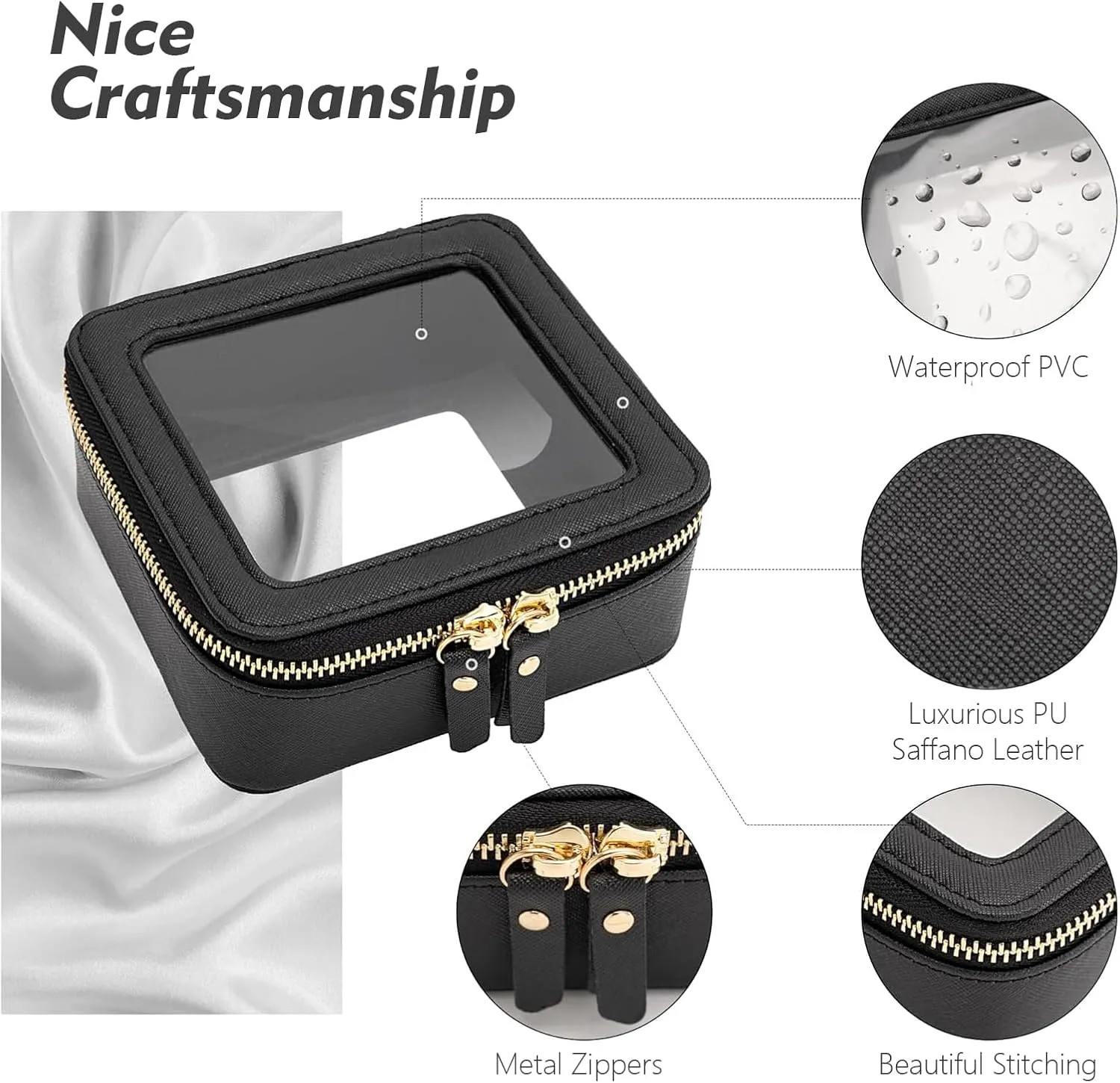 Small Makeup Bag, Travel Toiletry Bag, Mini Double-Sided Clear Waterproof Cosmetic Bag OrganizerCar Essentials for Women (Mini-Black)