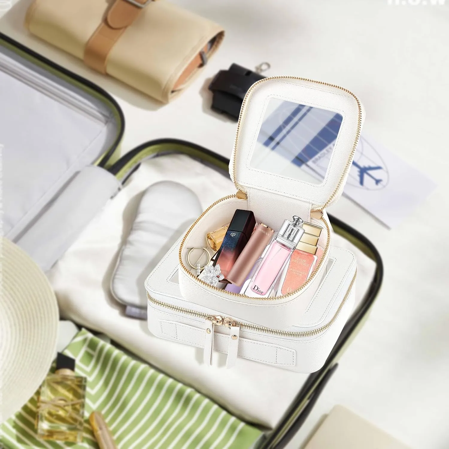 Small Makeup Bag, Travel Toiletry Bag, Mini Double-Sided Clear Waterproof Cosmetic Bag OrganizerCar Essentials for Women (Mini-Black)