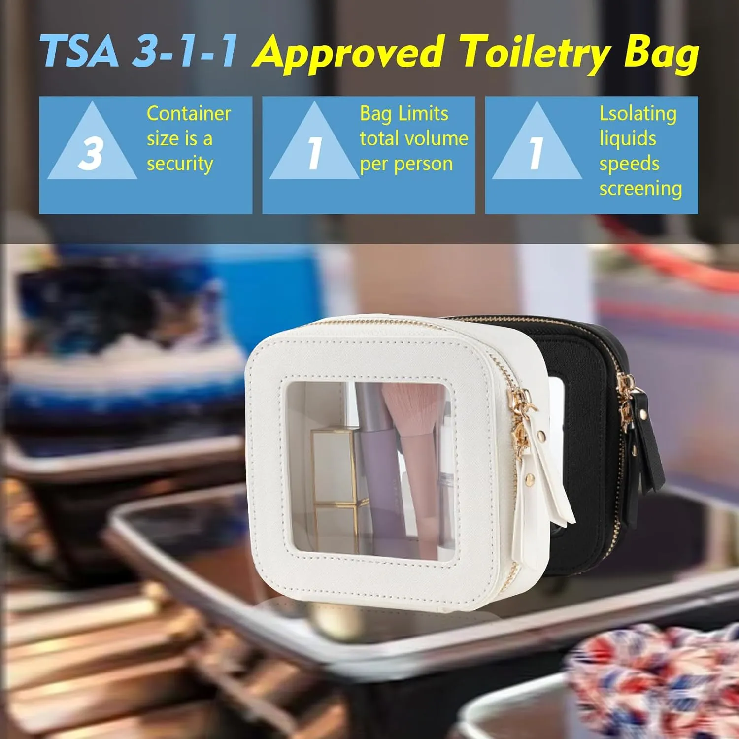 Small Makeup Bag, Travel Toiletry Bag, Mini Double-Sided Clear Waterproof Cosmetic Bag OrganizerCar Essentials for Women (Mini-White)