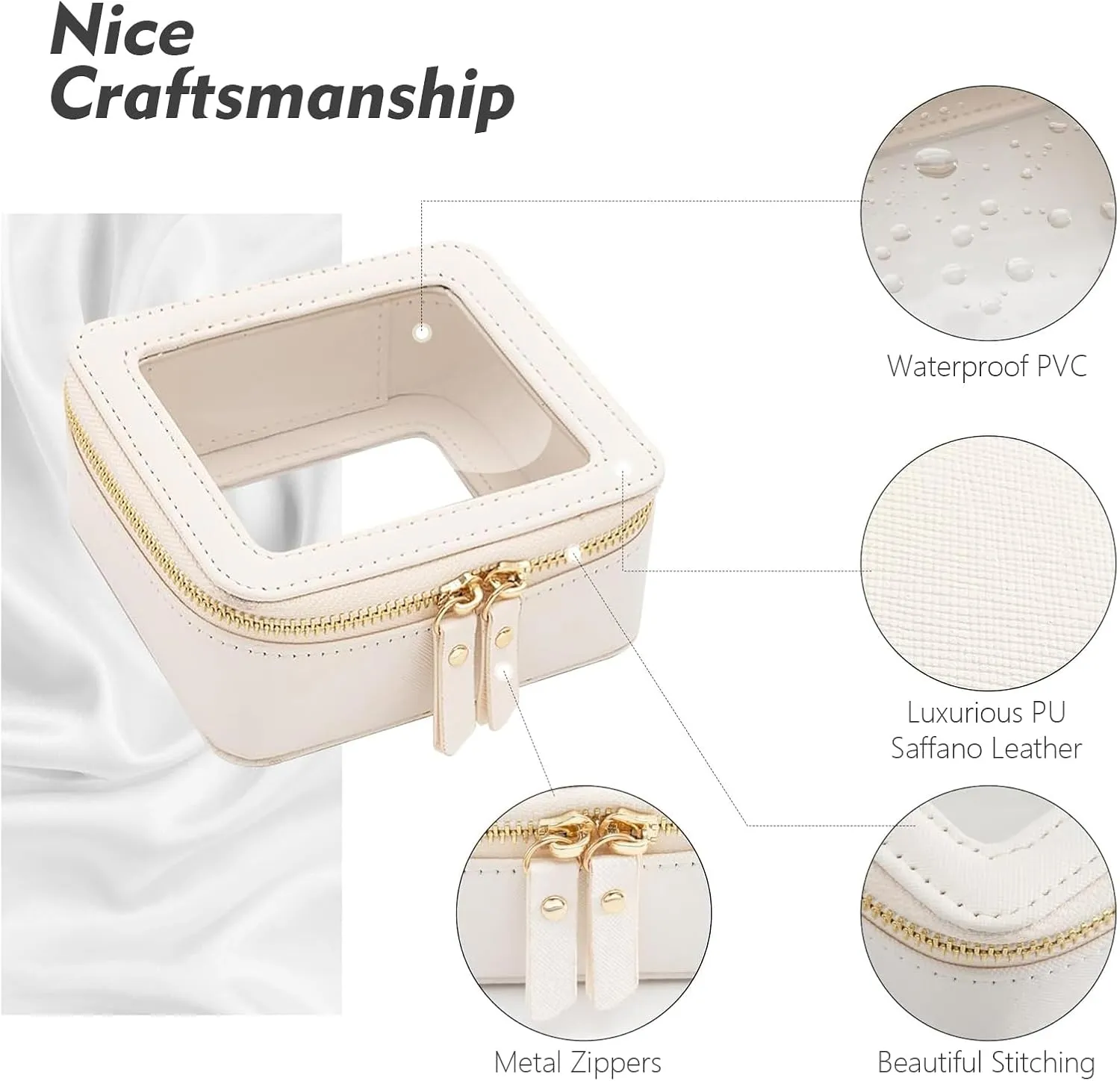 Small Makeup Bag, Travel Toiletry Bag, Mini Double-Sided Clear Waterproof Cosmetic Bag OrganizerCar Essentials for Women (Mini-White)