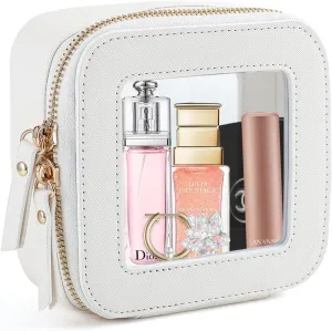 Small Makeup Bag, Travel Toiletry Bag, Mini Double-Sided Clear Waterproof Cosmetic Bag OrganizerCar Essentials for Women (Mini-White)