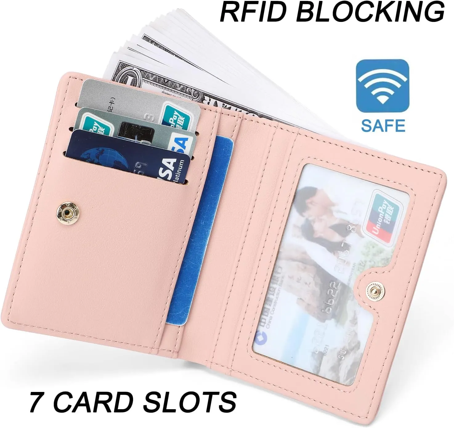Small Women Wallet RFID Blocking Bifold Pocket Wallet Slim Compact Ladies Purse Mini Wallets For Women (Pink)
