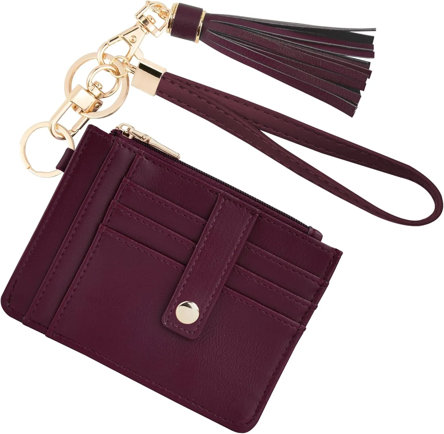 Small Wristlet Wallets for Women RFID Credit Card Holder Wallet Keychain Wristlet Wallet Credit Card Wallets for Women (Burgundy)