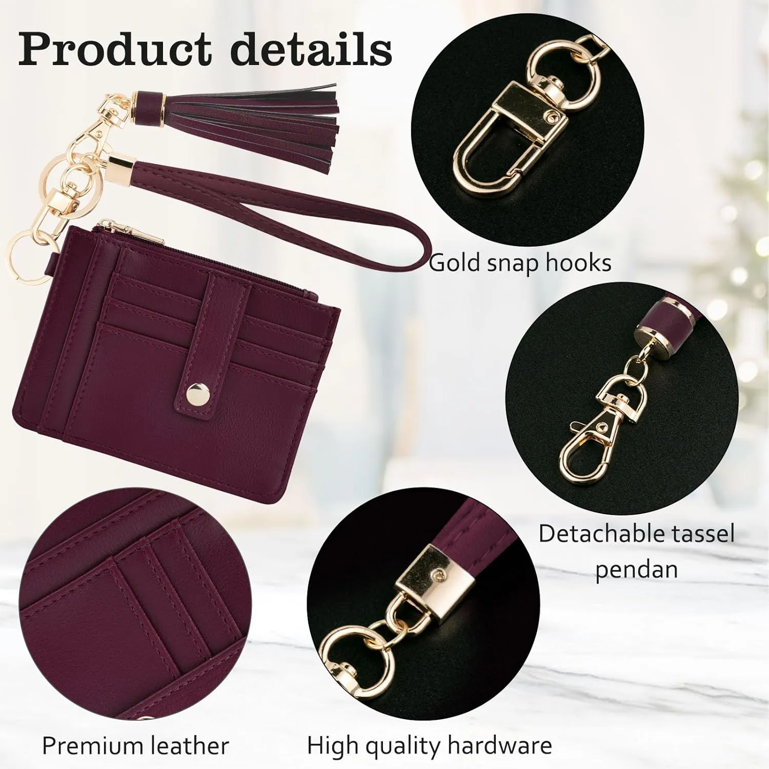 Small Wristlet Wallets for Women RFID Credit Card Holder Wallet Keychain Wristlet Wallet Credit Card Wallets for Women (Burgundy)