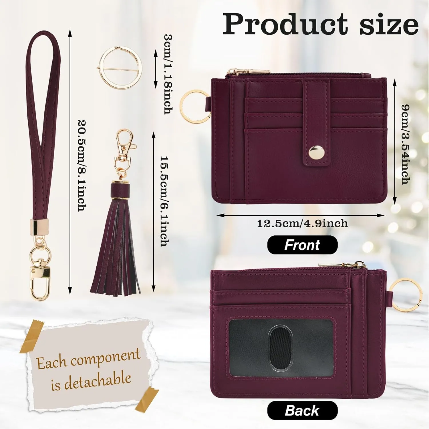 Small Wristlet Wallets for Women RFID Credit Card Holder Wallet Keychain Wristlet Wallet Credit Card Wallets for Women (Burgundy)