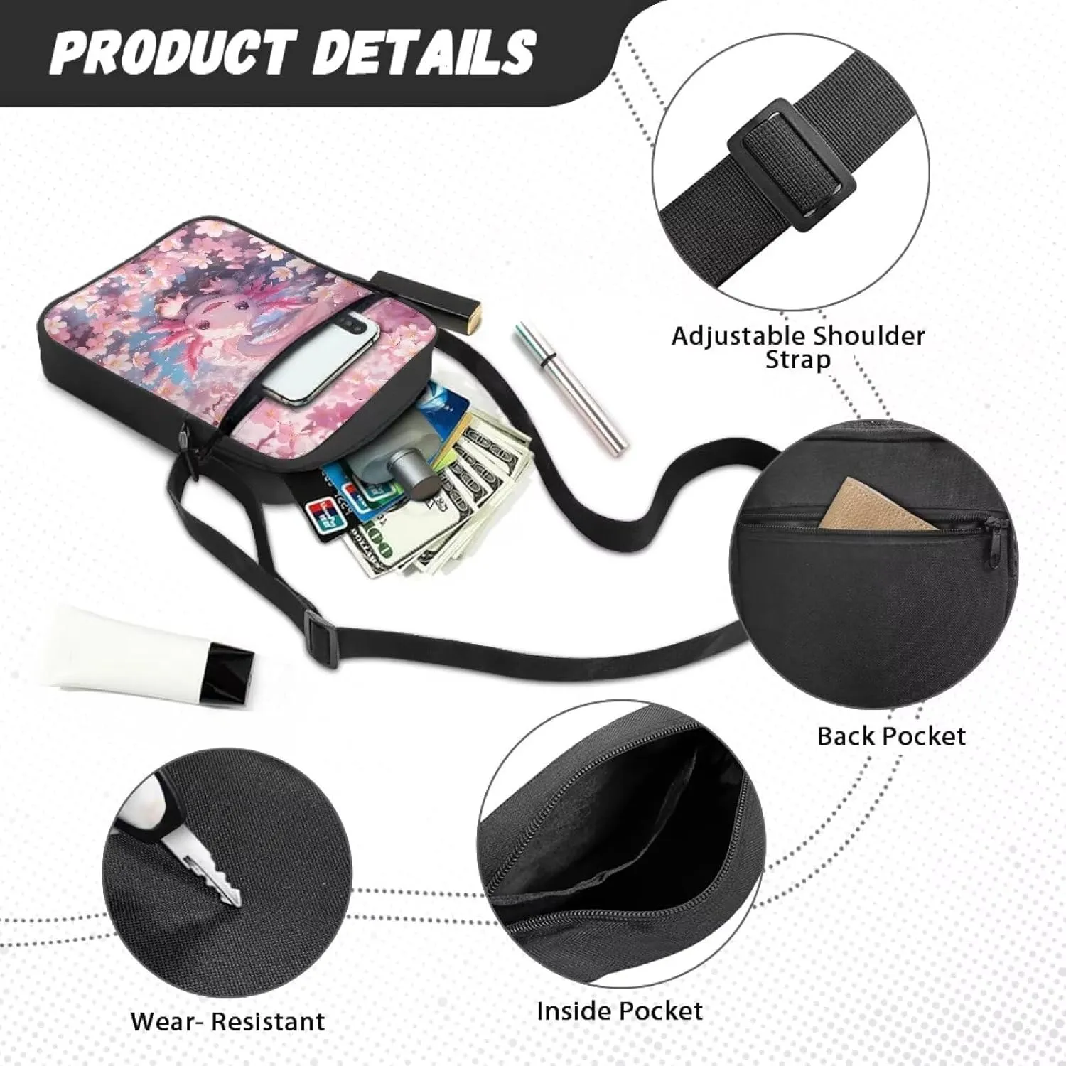 Suobstales Shoulder Bag Crossbody Bag for Women Men Small Messenger Bag Casual Handbag with Adjustable Strap for Work Cycling