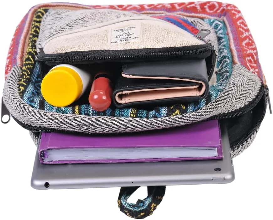THE COLLECTION ROYAL Himalayan Hemp and Cotton Boho Bohemian Hippie Bag Purse Eco Friendly Mini Daypack Backpack