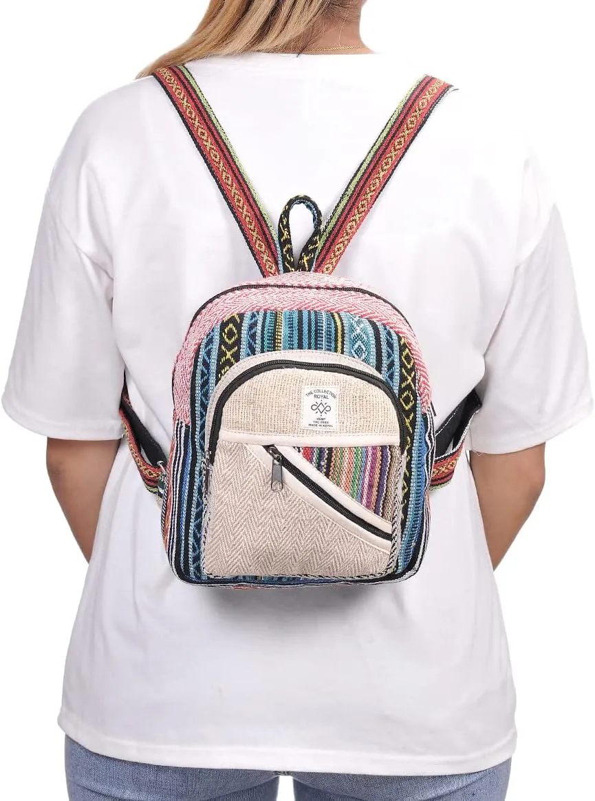 THE COLLECTION ROYAL Himalayan Hemp and Cotton Boho Bohemian Hippie Bag Purse Eco Friendly Mini Daypack Backpack