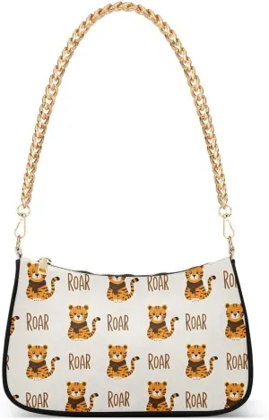 Tiger Print Animal Tote Bag Shoulder Bag Hobo Handbag for Women Ladies Mini Clutch Purse with Zipper Closure
