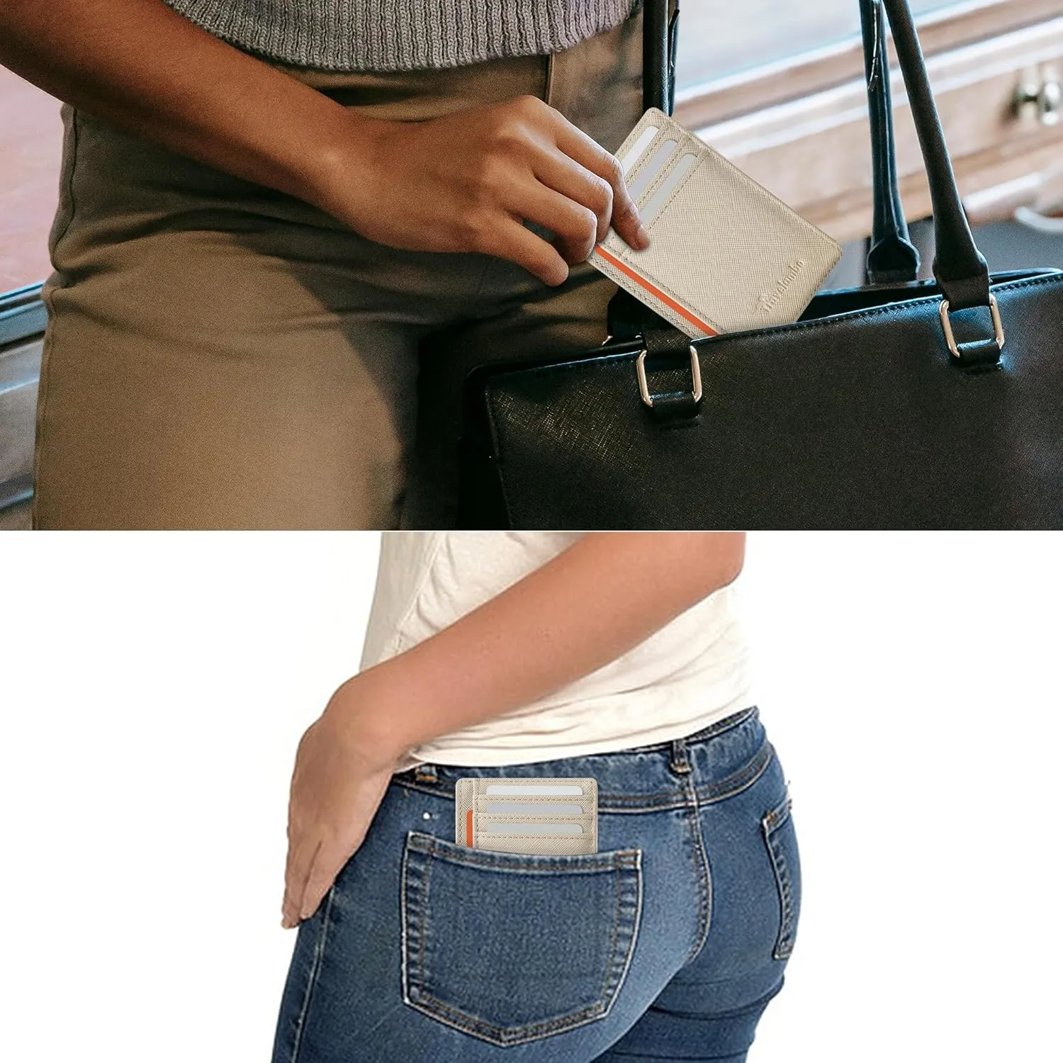 Travelambo Front Pocket Minimalist Leather Slim Wallet RFID Blocking Medium Size