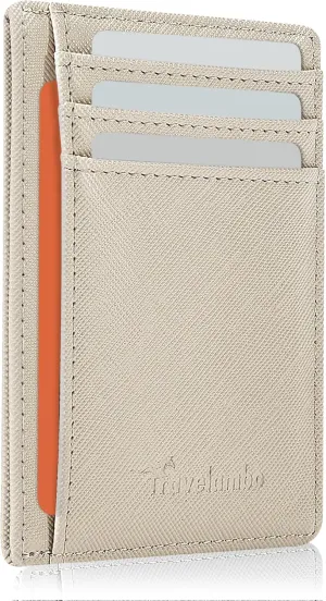 Travelambo Front Pocket Minimalist Leather Slim Wallet RFID Blocking Medium Size