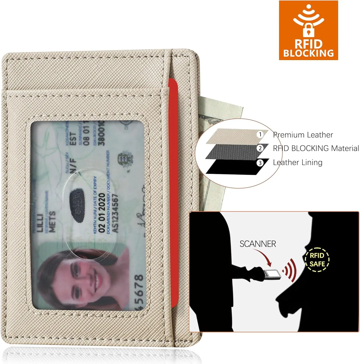 Travelambo Front Pocket Minimalist Leather Slim Wallet RFID Blocking Medium Size