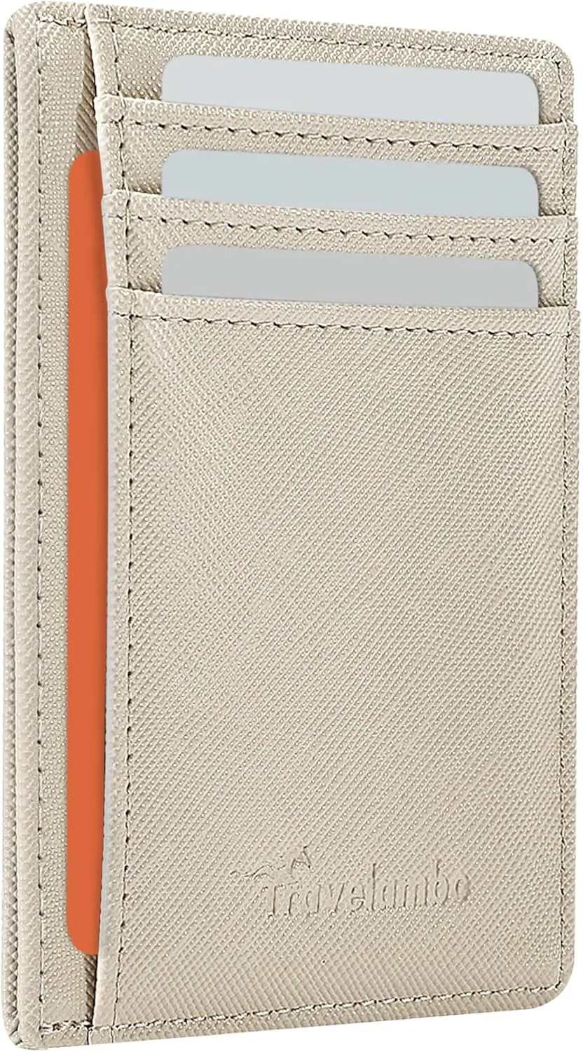 Travelambo Front Pocket Minimalist Leather Slim Wallet RFID Blocking Medium Size