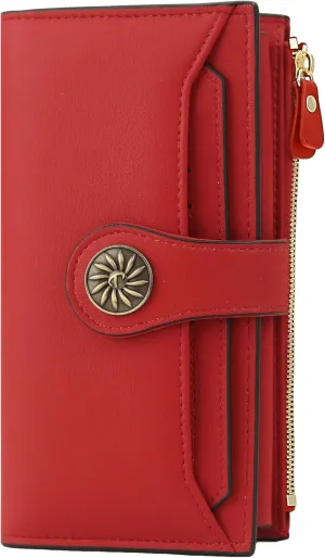 Travelambo Wallets Women RFID Large Capacity Luxury Waxed Leather Clutch Wallet Multi Card Organizer