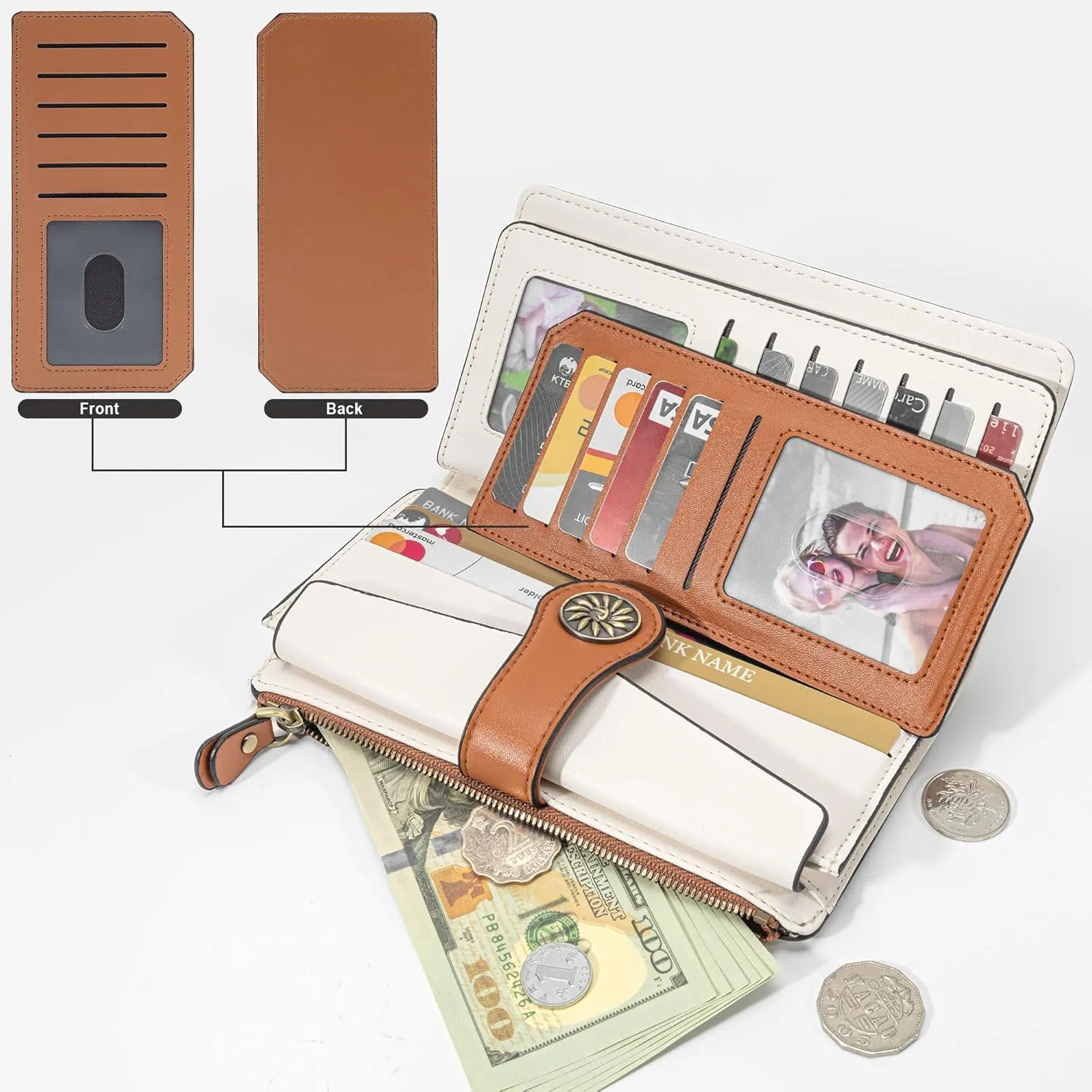 Travelambo Wallets Women RFID Large Capacity Luxury Waxed Leather Clutch Wallet Multi Card Organizer
