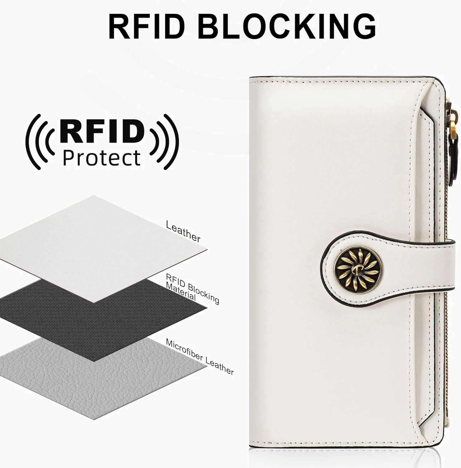 Travelambo Wallets Women RFID Large Capacity Luxury Waxed Leather Clutch Wallet Multi Card Organizer