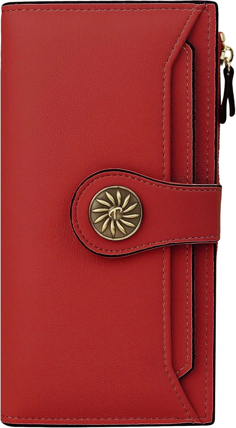 Travelambo Wallets Women RFID Large Capacity Luxury Waxed Leather Clutch Wallet Multi Card Organizer